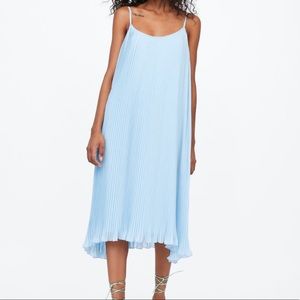 Pleated Zara Midi Dress in Light Blue (NWT)